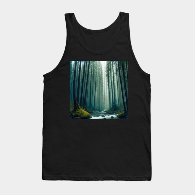 Misty Pine Forest River Rapids Tank Top by CursedContent